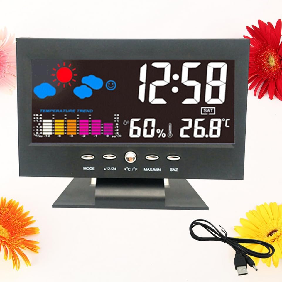 PRETYZOOM Large Screen Weather Forecast Alarm Clock