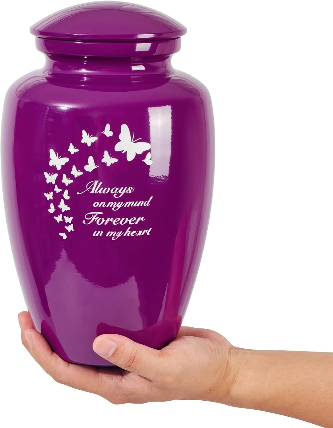 Purple Butterfly Urn for Ashes 10 Inch Height
