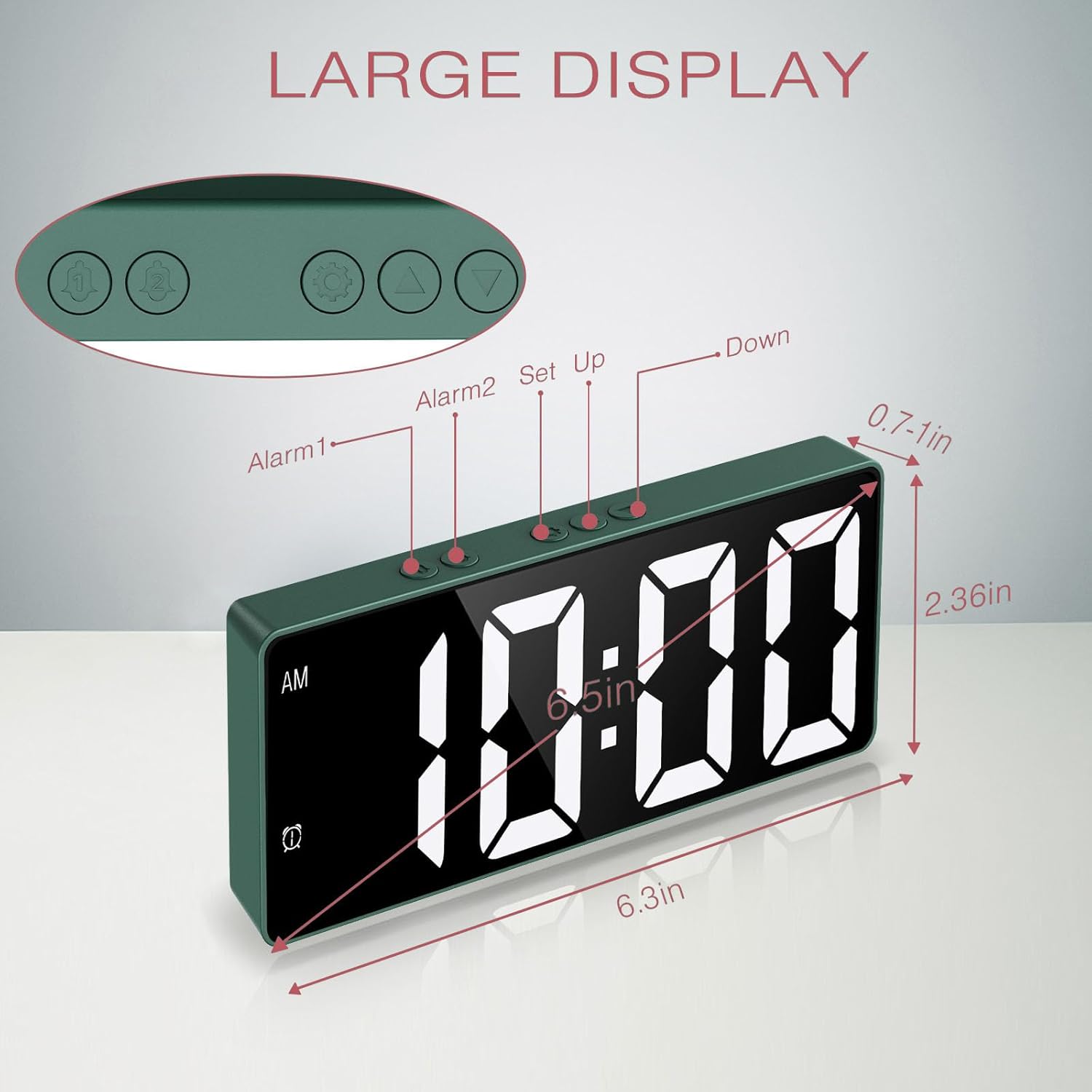 LOFICOPER 65 Inch LED Alarm Clock with Dual Alarm and Temperature Display