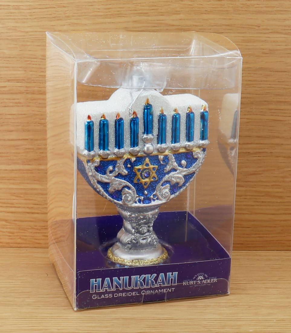 5-Inch Noble Gems Glass Happy Hanukkah Ornament