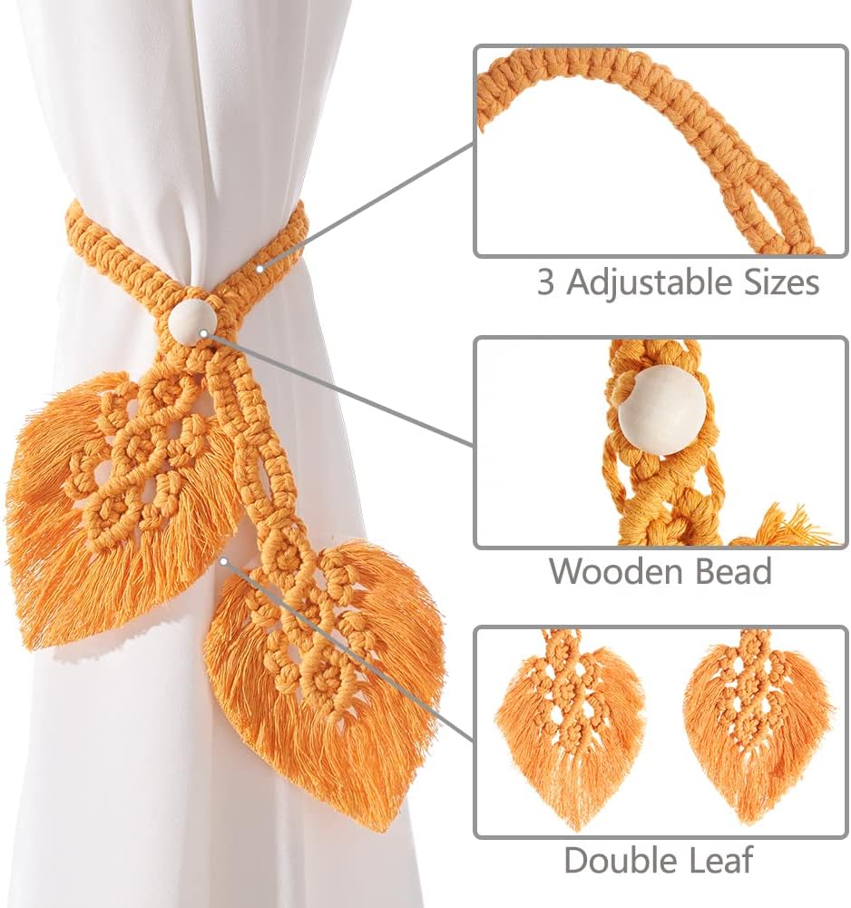 Handmade Cotton Curtain Tiebacks with Adjustable Wooden Beads