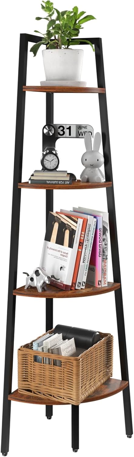 Yoobure 4-Tier Corner Bookshelf with Metal Frame