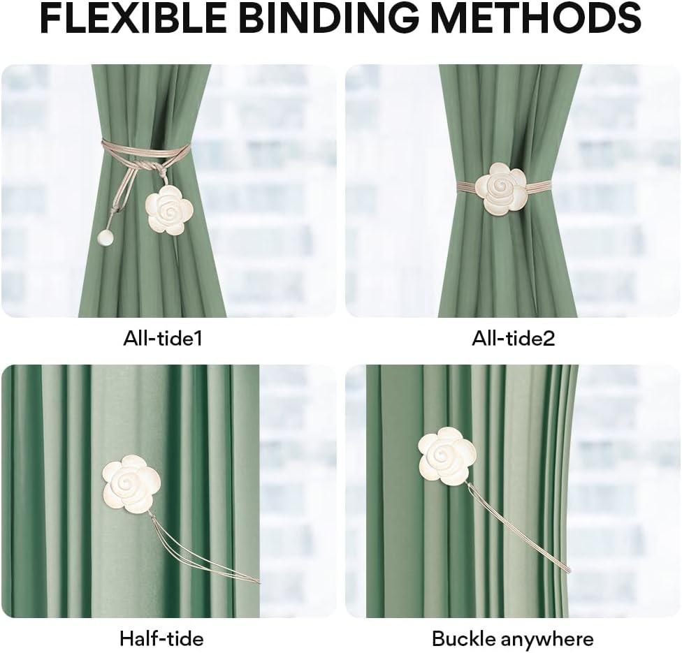 Aimou Light Small Flower Curtain Tiebacks 4 Pack Beige