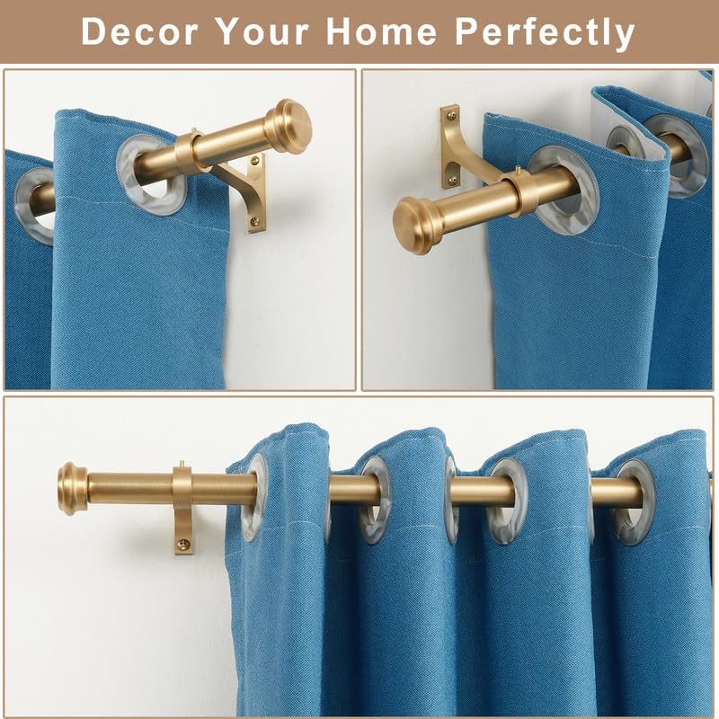 Warm Gold Curtain Rods with Aluminum End Cap Finials 72-144 Inch