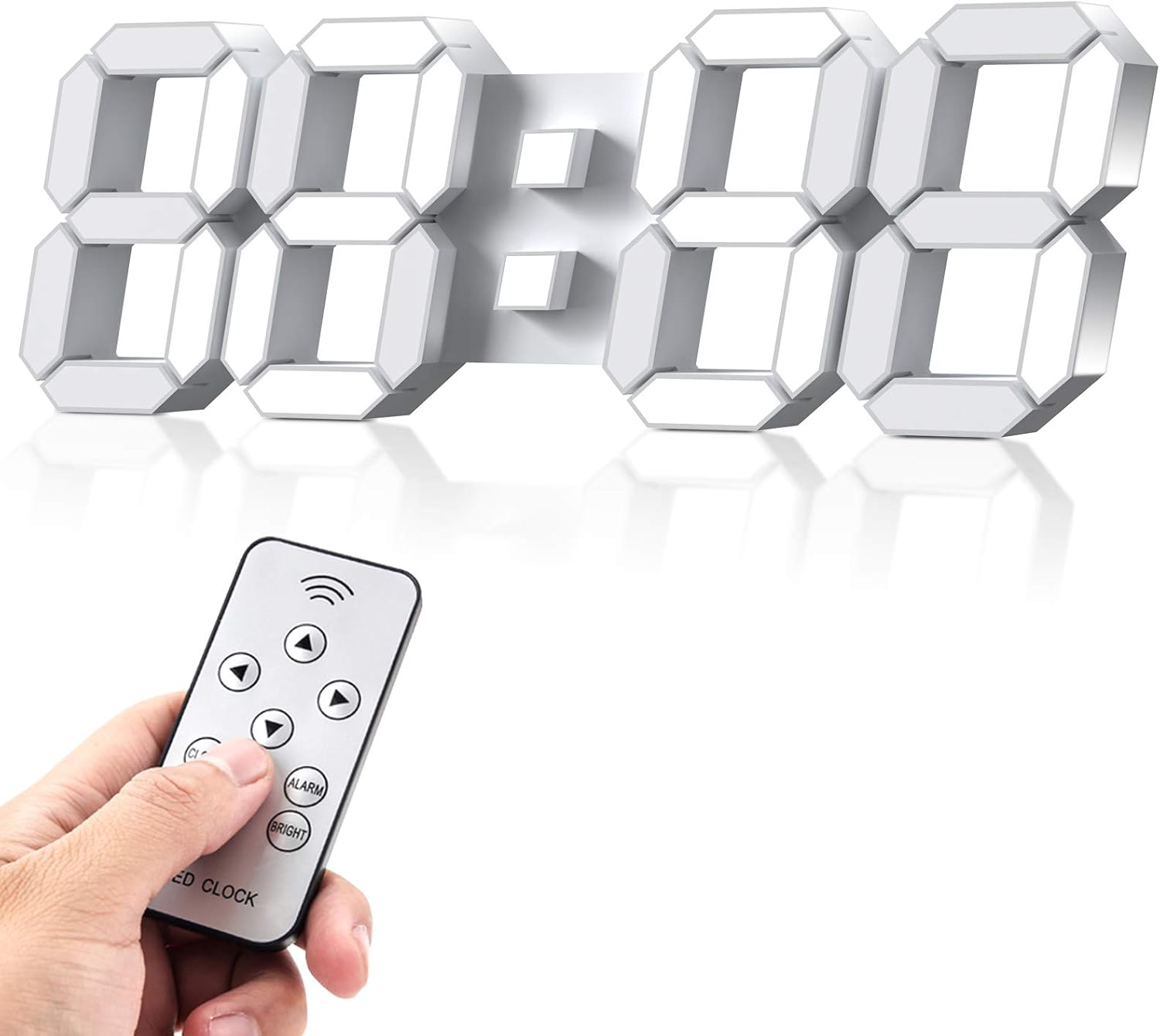 EPSKY 3D White Digital Wall Clock with Alarm and Date Display