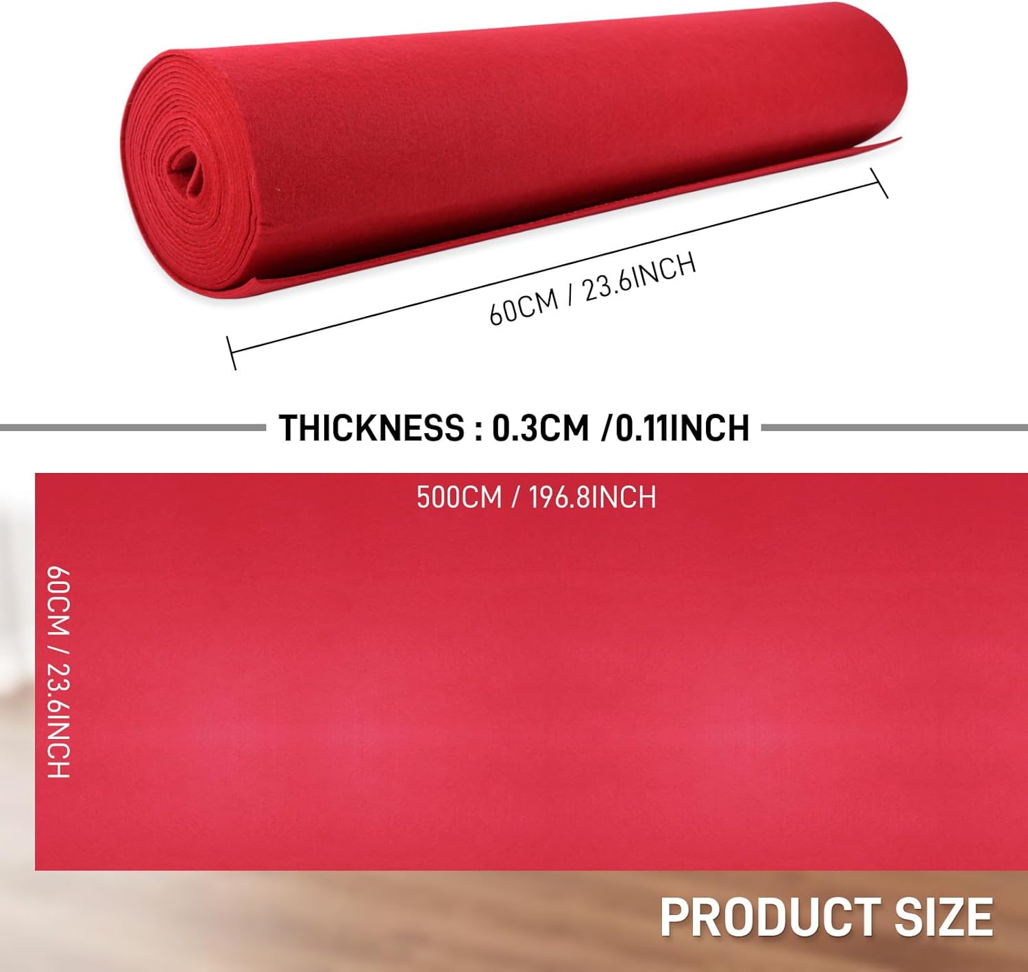 24In x 16Ft Thick Red Carpet Runner for Events
