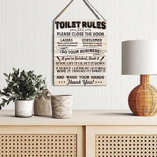 Toilet Rules Sign Wall Decor Rustic Wood 8x10