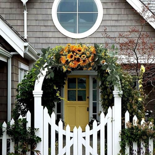 Elegant Artificial Sunflower Swag with Eucalyptus Leaves
