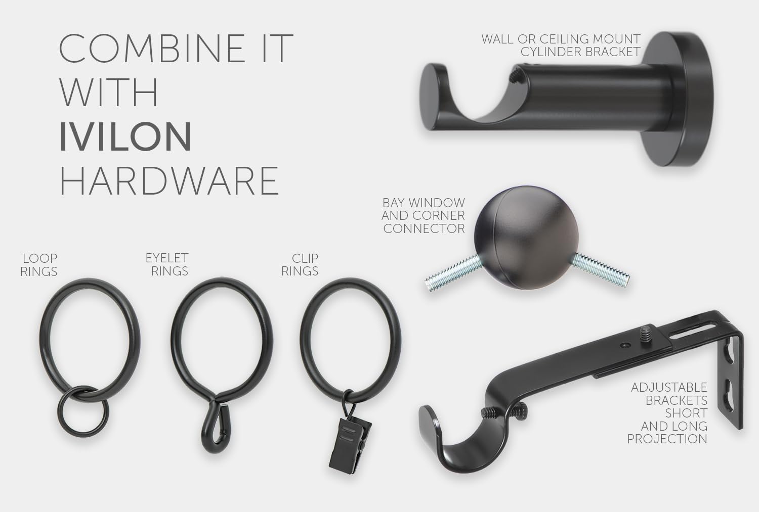 Ivilon Black Curtain Rods 1 Inch Diameter Adjustable