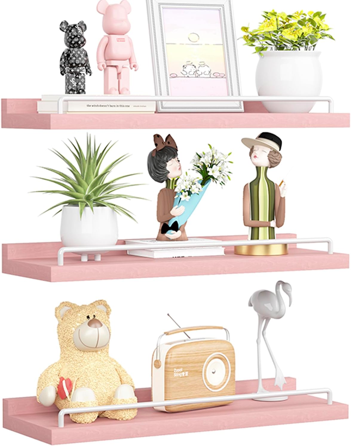 Pink and White Floating Shelves Set of 3