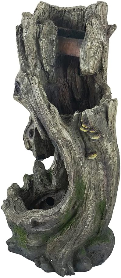 Rustic Tree Trunk Fountain with Light Grey