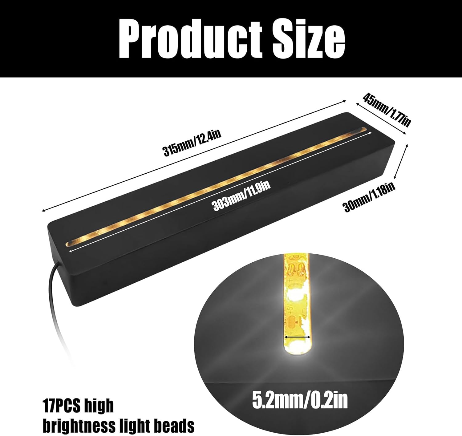 124 Inch Black Wooden Display Pedestal with LED Lights