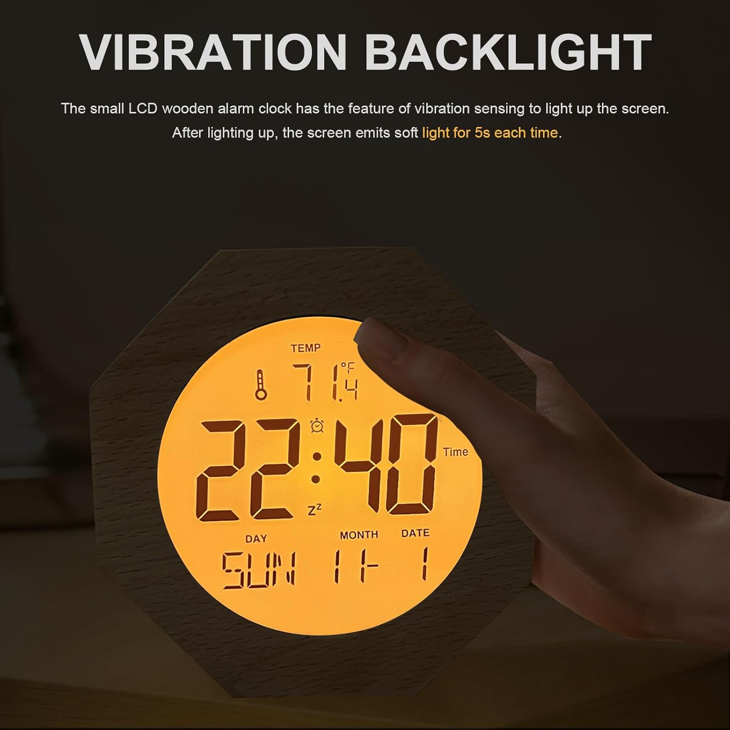JoFomp 4 Inch Wooden Digital Alarm Clock with Nightlight