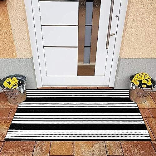 OJIA Front Door Mat 24 x 35 Black White Rug