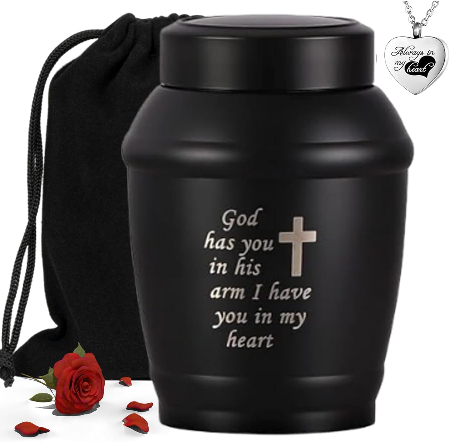 58 Inch Stainless Steel Cremation Urn with Ashes Necklace