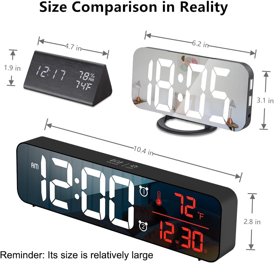 Large Digital Wall Clock with Alarm and Temperature Display