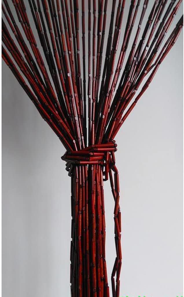 Natural Bamboo Bead Curtain for Doorways Red Panel 90x100cm 60 Strands