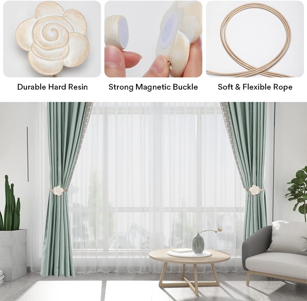 Aimou Light Small Flower Curtain Tiebacks 4 Pack Beige