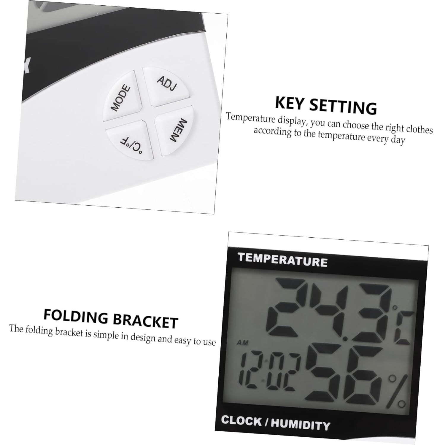 1pc LCD Thermometer Clock for Indoor Temp Humidity Monitoring