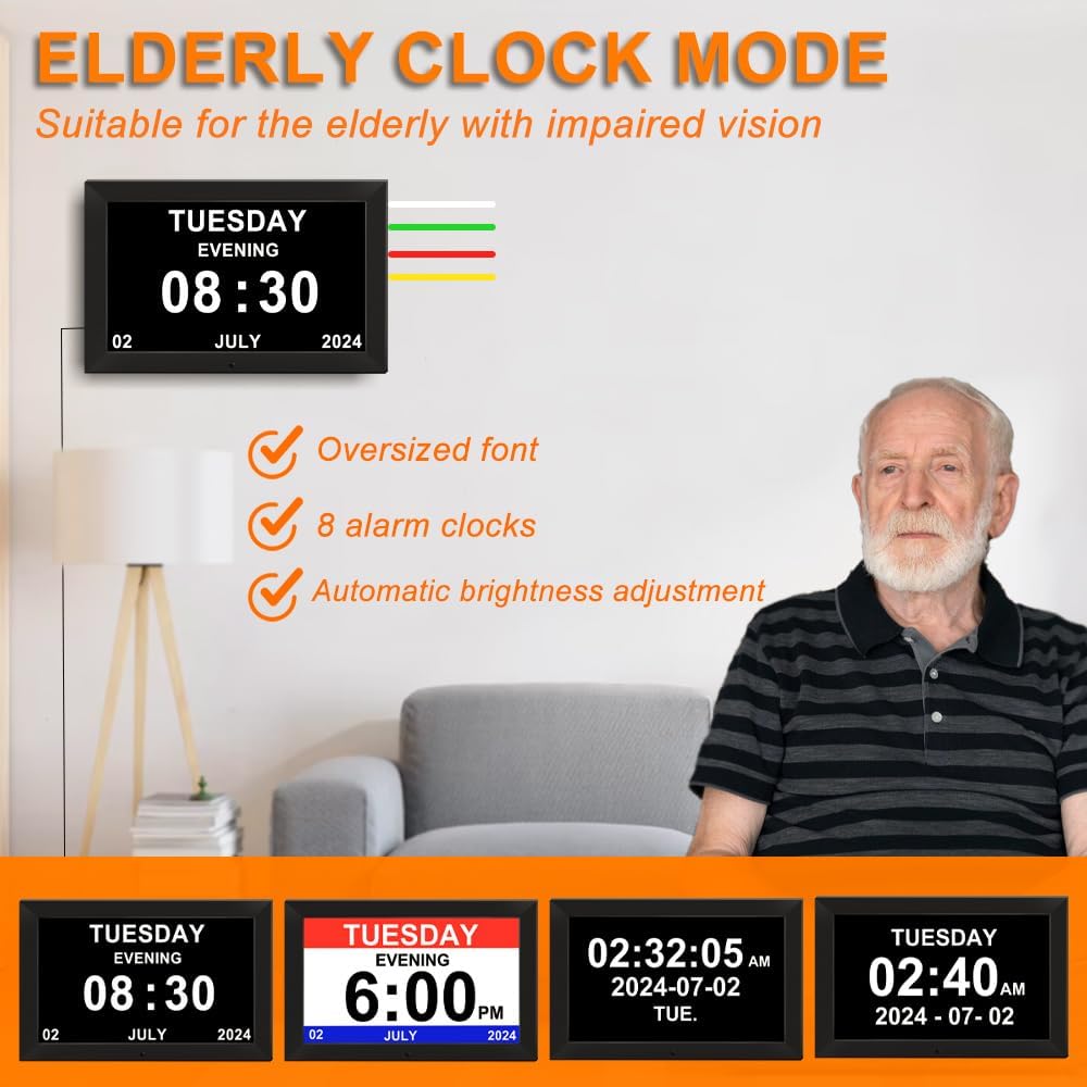 TIMEMOON 101 Inch Digital Calendar Clock with Weather and 8 Alarm Options