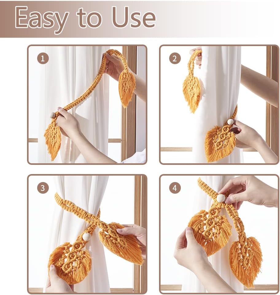 Handmade Cotton Curtain Tiebacks with Adjustable Wooden Beads