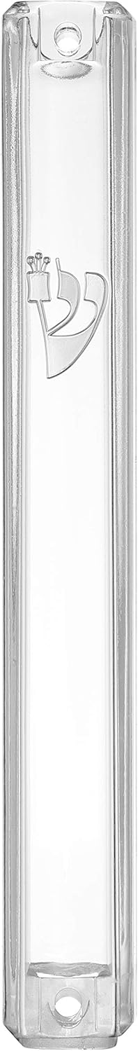 AS Mezuzot Clear Lucite Mezuzah Case with Silver Shin Design