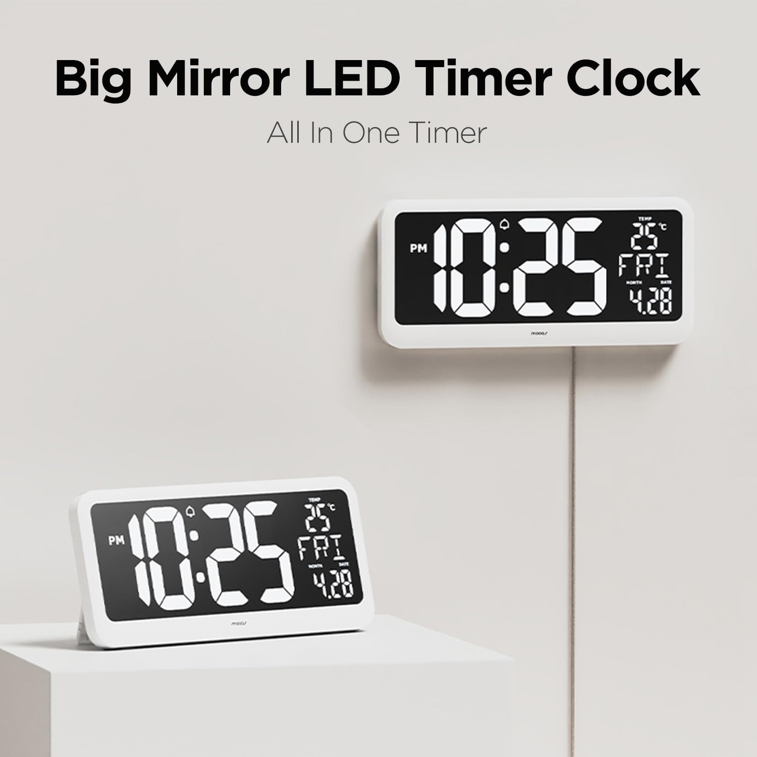 Mooas Digital Alarm Clock with Mirror Display