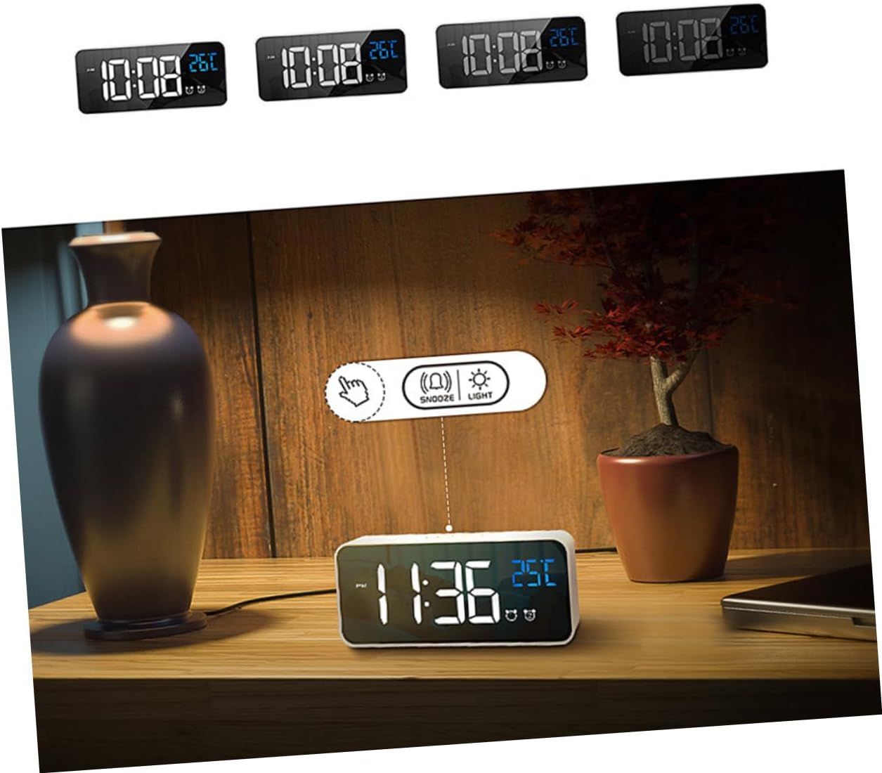 PRETYZOOM Music Charging Alarm Clock with Large Screen for Boys Girls