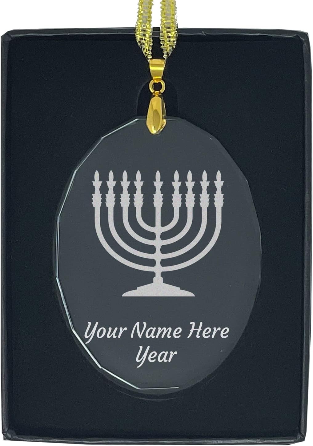 LaserGram Personalized Glass Christmas Ornament with Menorah Design