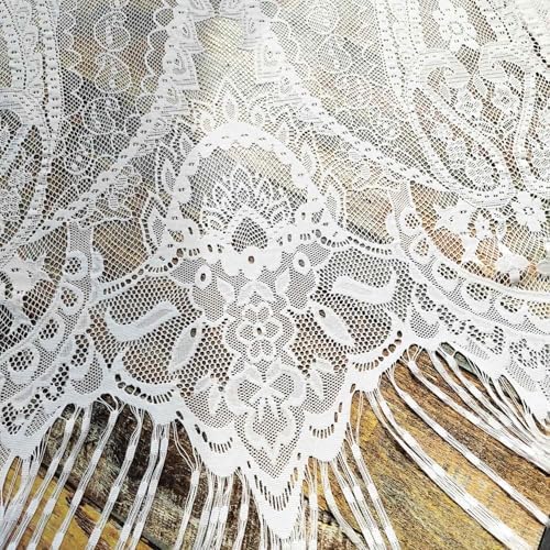 1 Panel French Floral Lace Sheer Curtains with Tassels