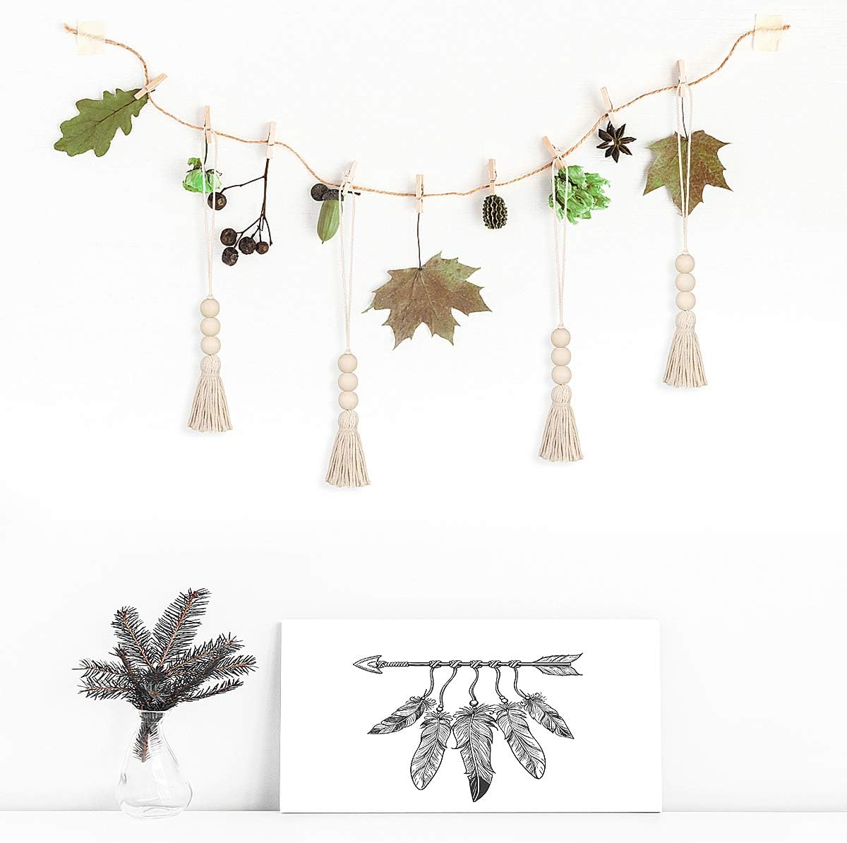 Farmhouse Wood Bead Tassel Garland