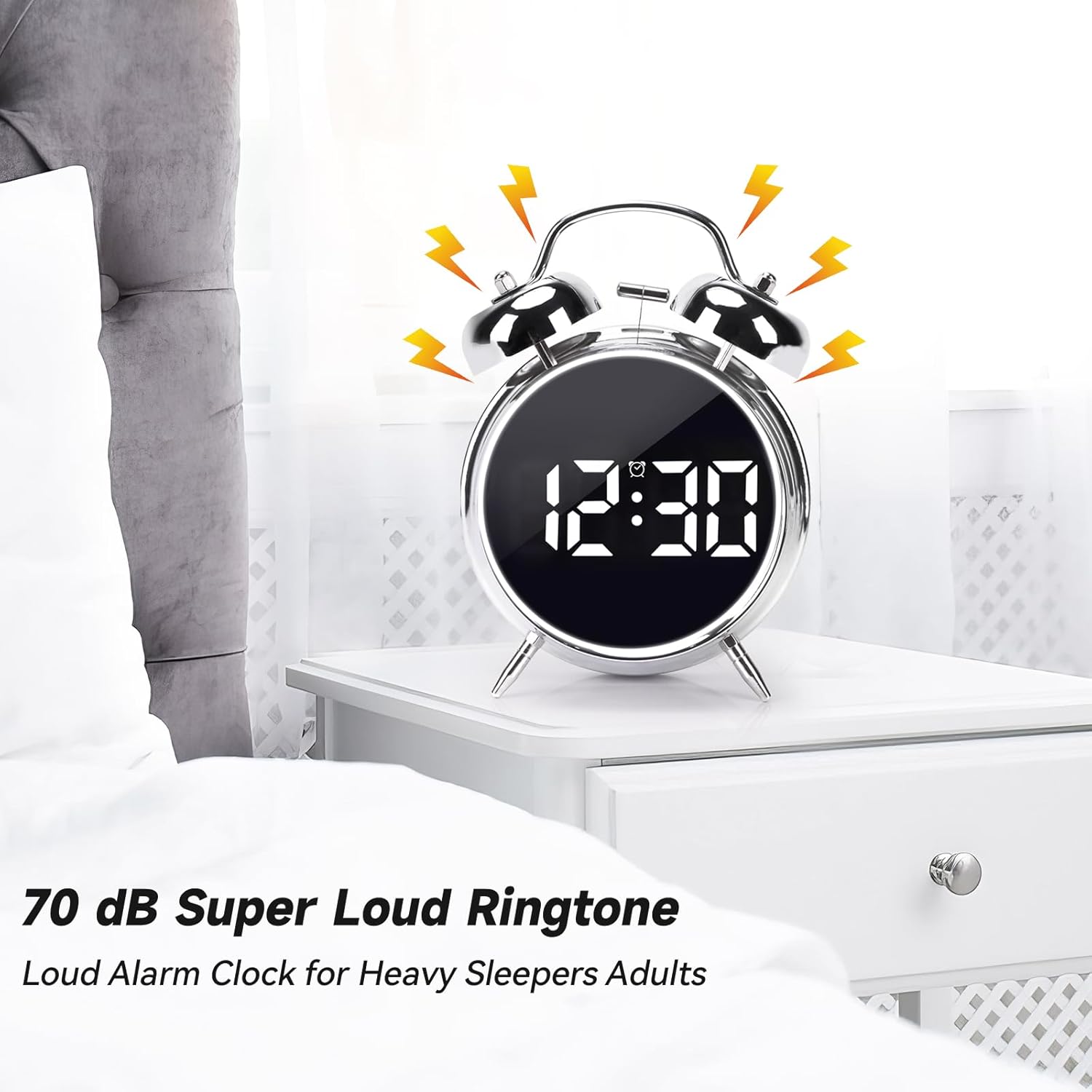 JUSTUP Digital Alarm Clock with Double Bell and Night Light