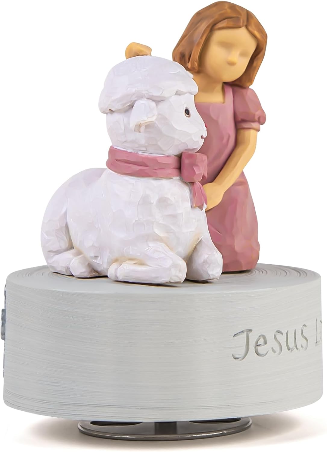 Jesus Loves Me Music Box Christian Girl with Lamb Figurine