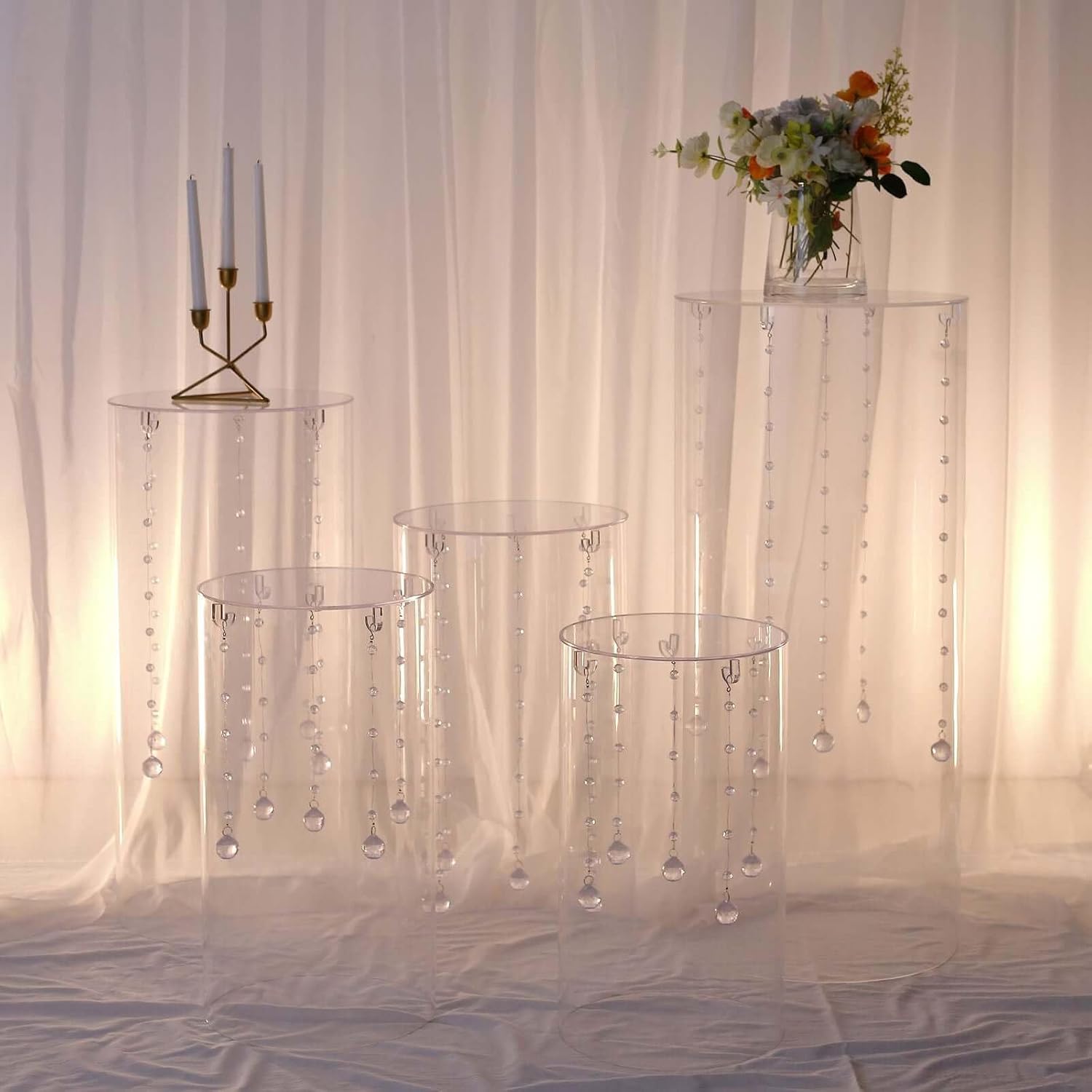 Efavormart Set of 5 Clear Acrylic Cylinder Pedestals with Hooks