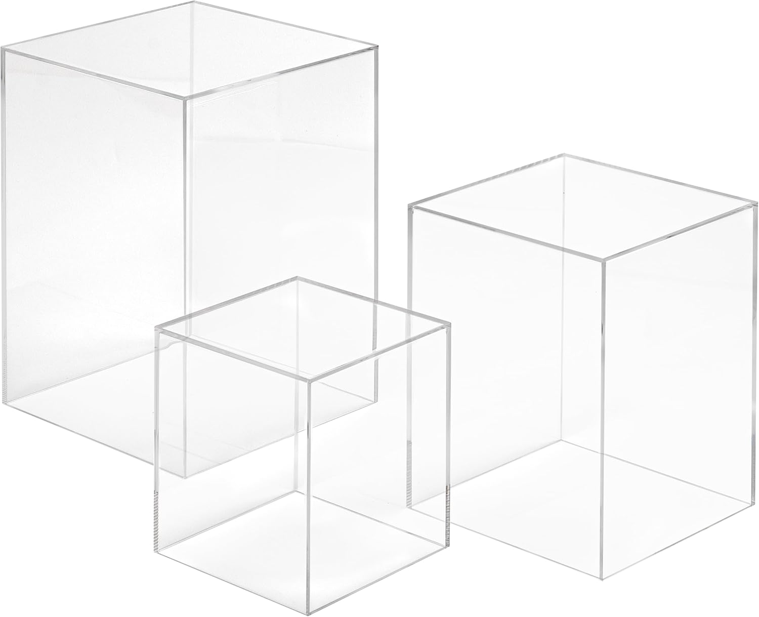 Red Co Set of 3 Square Clear Acrylic Display Pedestals with Polished Edges