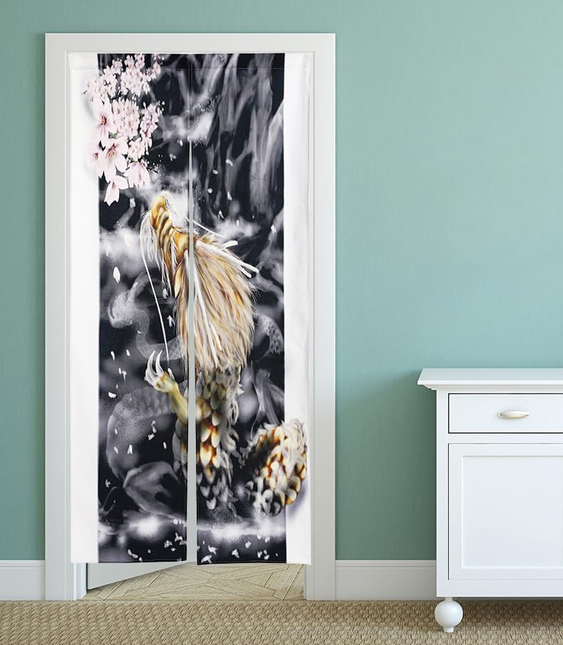 nextdesign Noren Doorway Curtain with Dragon and Sakura Print