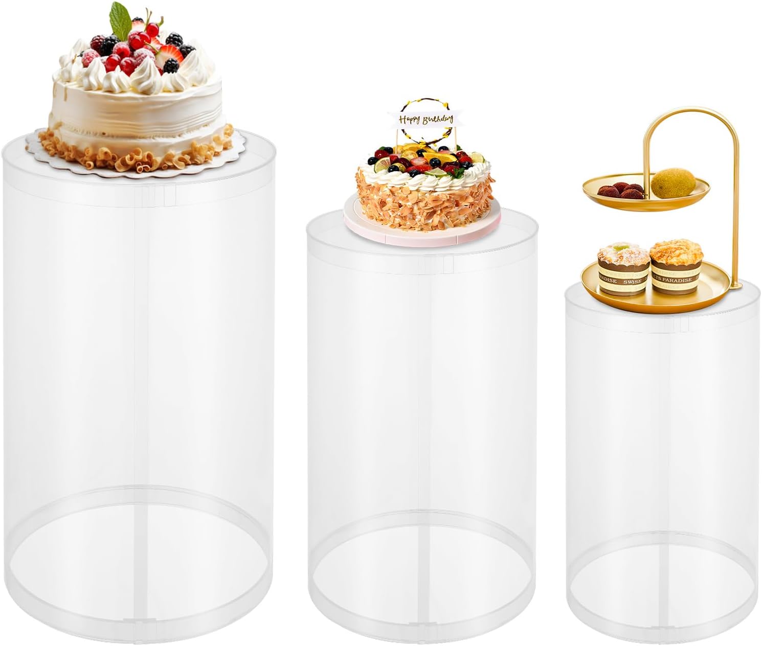 3Pcs Clear Cylinder Pedestal Stand for Display