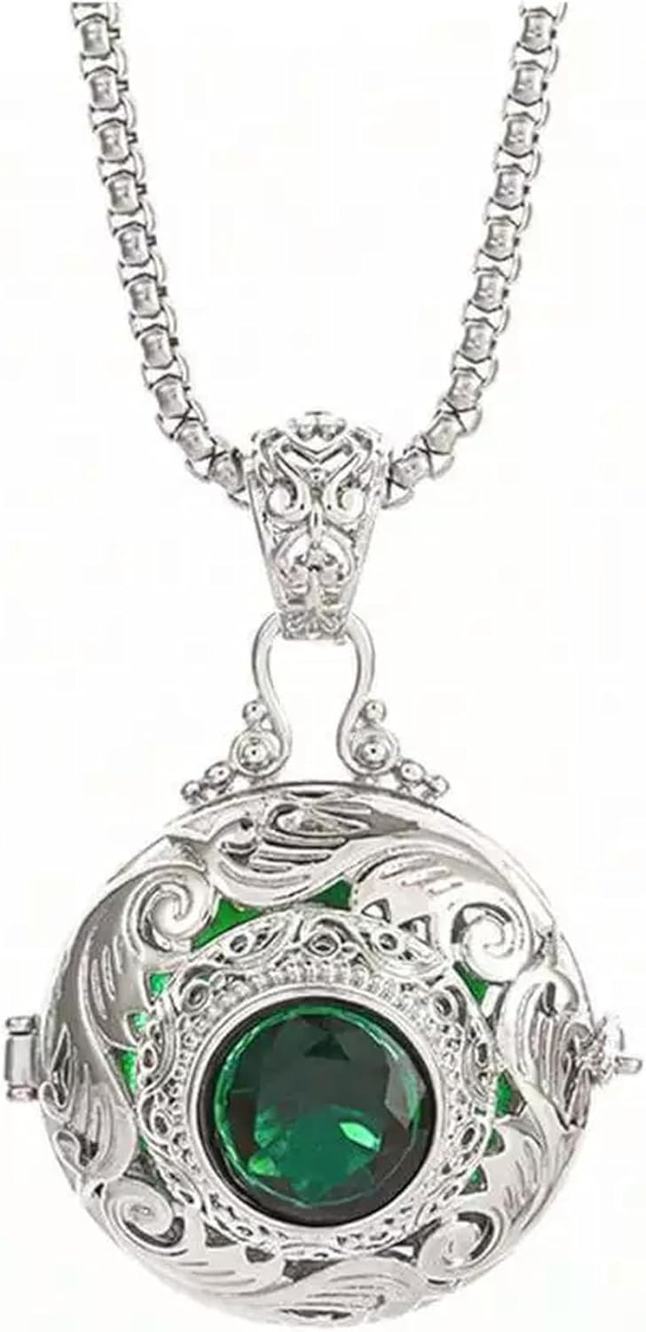 Eternal Vine Green Crystal Box Pendant Potpourri Necklace