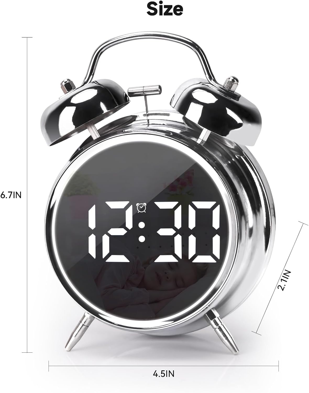 JUSTUP Digital Alarm Clock with Double Bell and Night Light