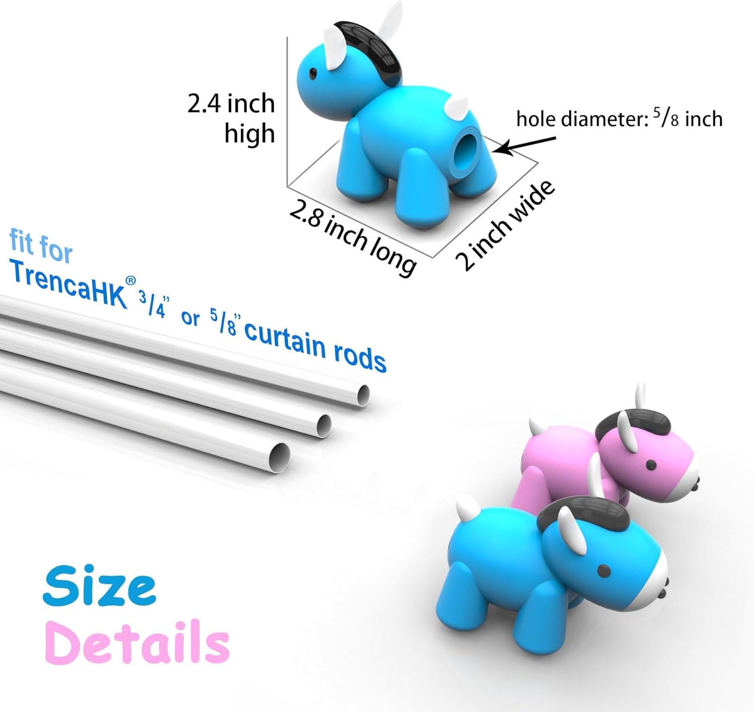 36-65 Inch Black Curtain Rod with Blue Horse Finials