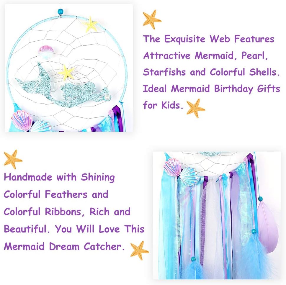 OurWarm Mermaid Dream Catcher Wall Decor for Girls