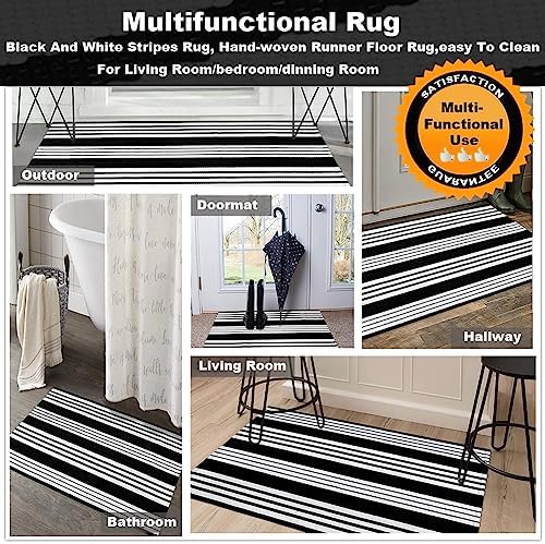 Classic Black and White Striped Area Rug