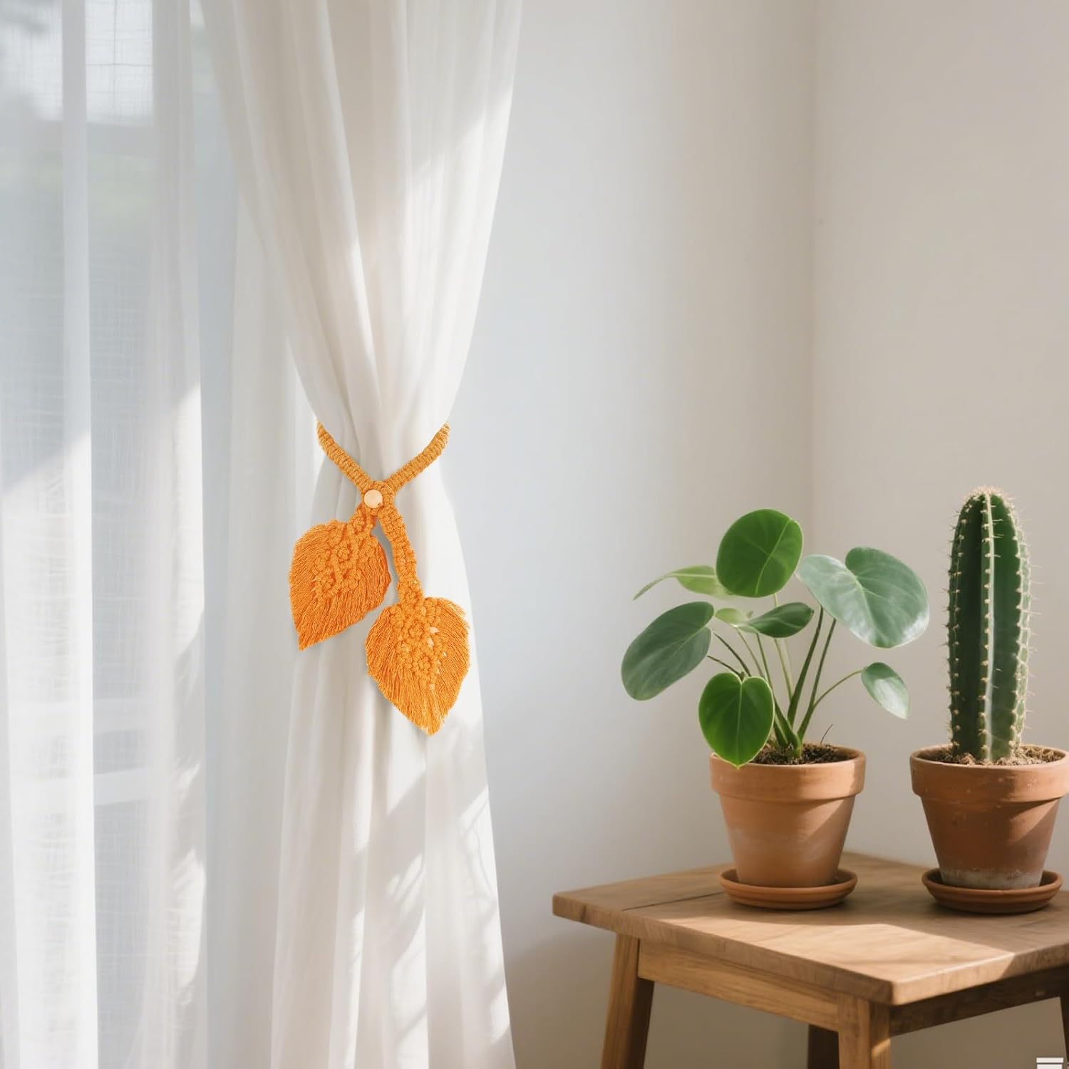 2 Pack Boho Curtain Tiebacks with Macrame Design