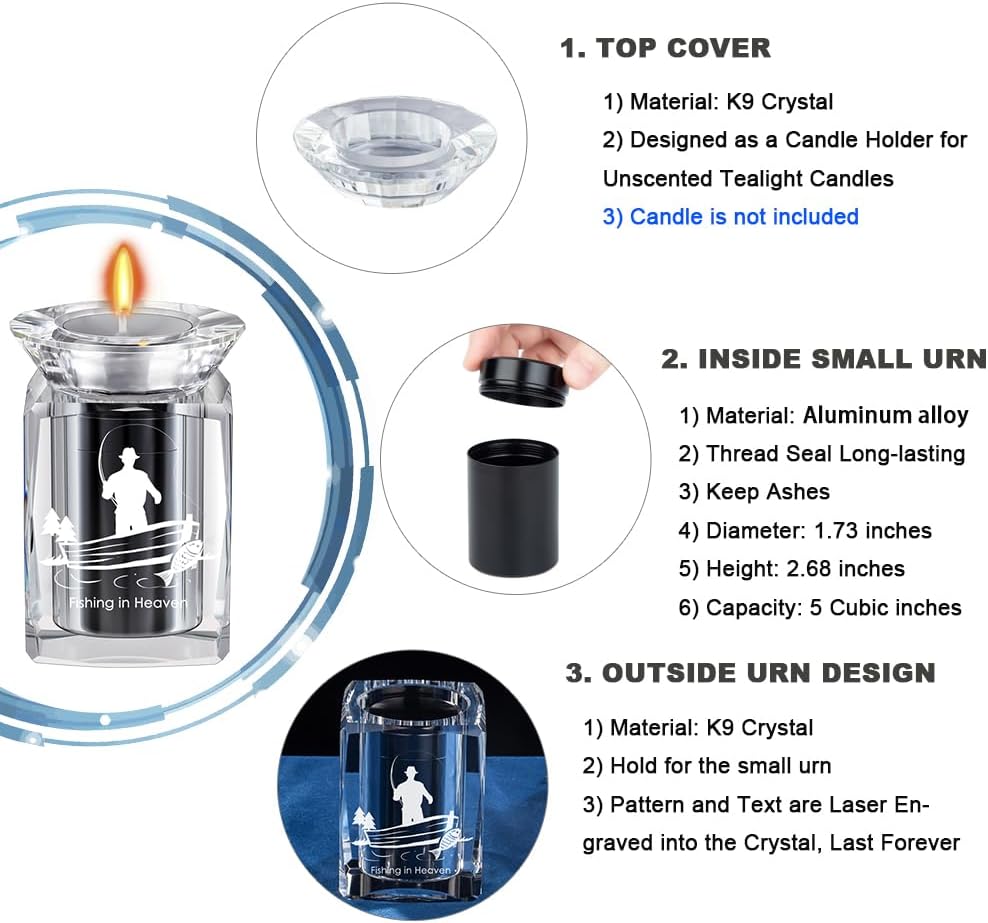 IFOLAINA Small Cremation Urn for Human Ashes Fishing in Heaven Crystal Keepsake