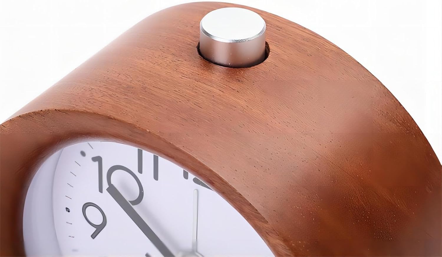 Lancoon Round Wooden Alarm Clock with Silent Quartz Movement and Soft Backlight