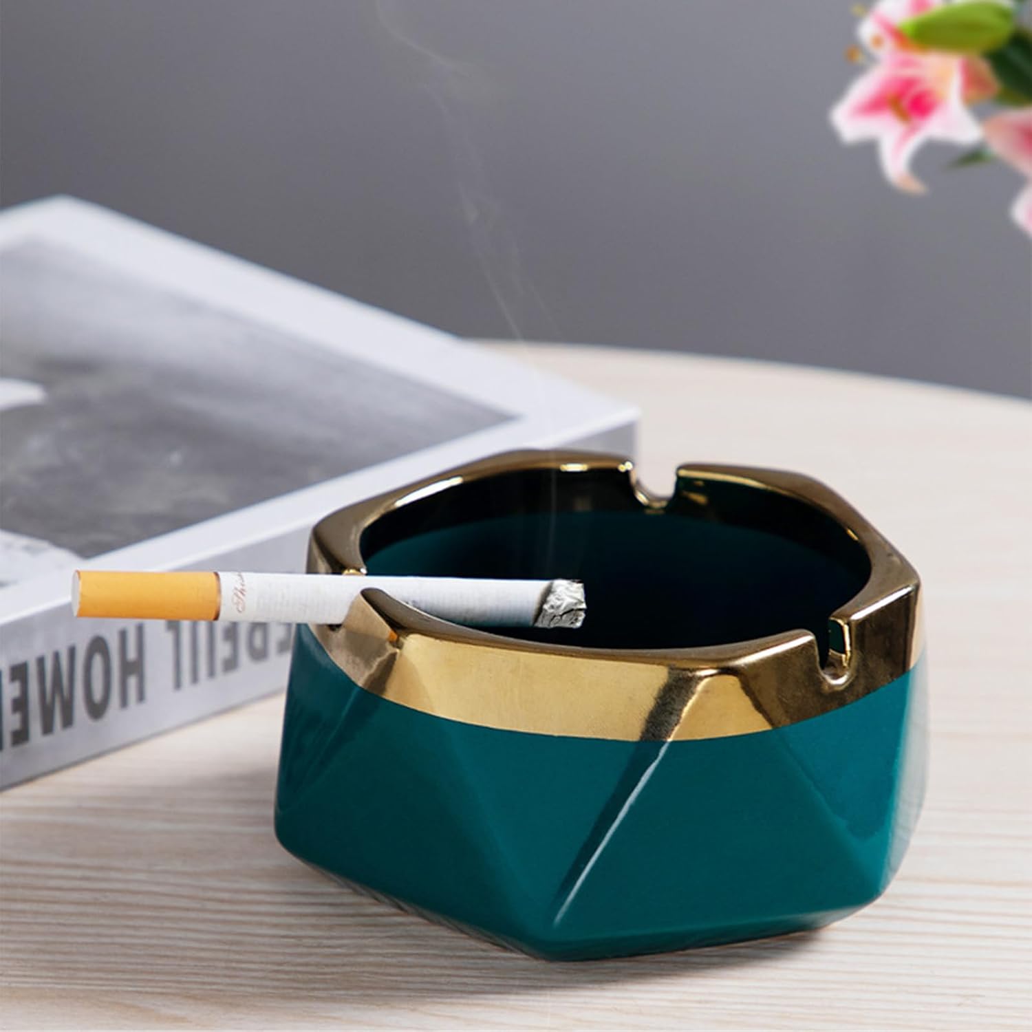 Ceramic Ashtray 5 Inch Emerald Blackish Green