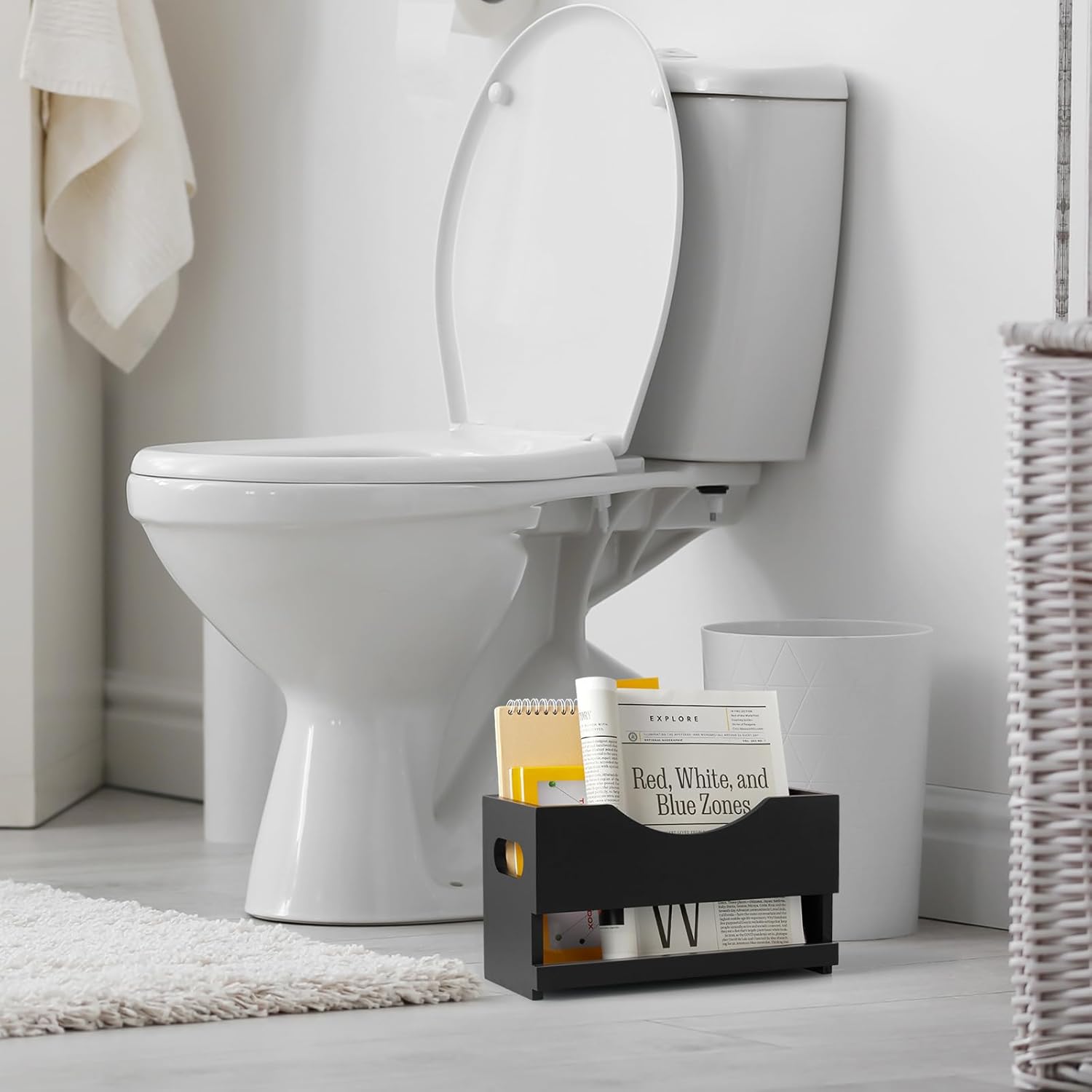 DRASTAR Black Wood Magazine Rack Floor Holder