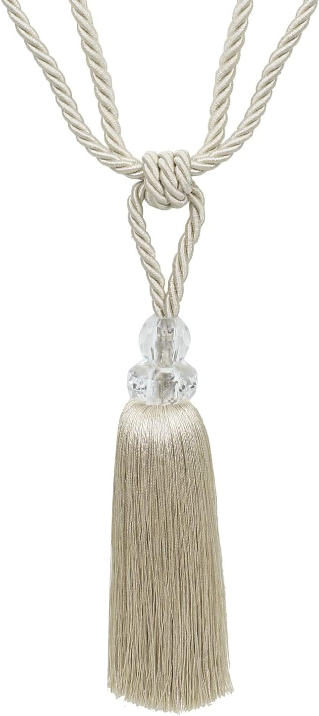 2 Pack Curtain Tiebacks with Crystal Tassels - Beige