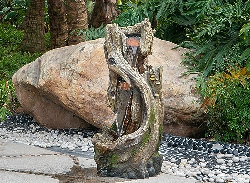 Rustic Tree Trunk Fountain with Light Grey