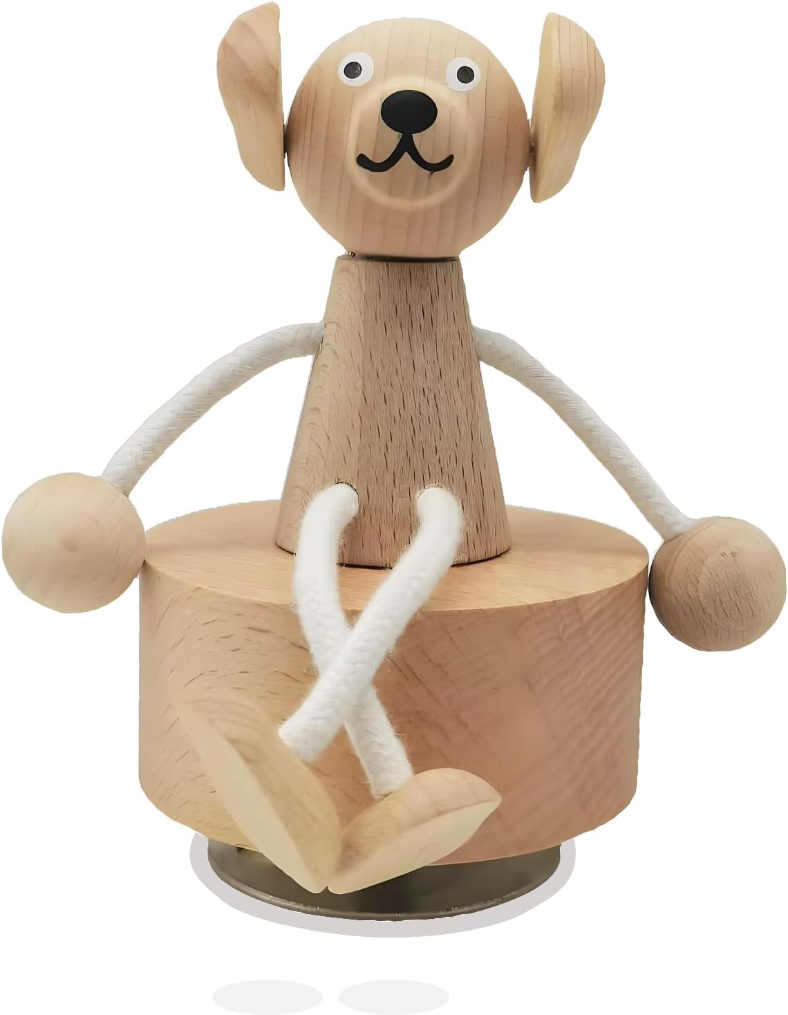 Hefonti Wooden Dog Music Box with Flexible Legs